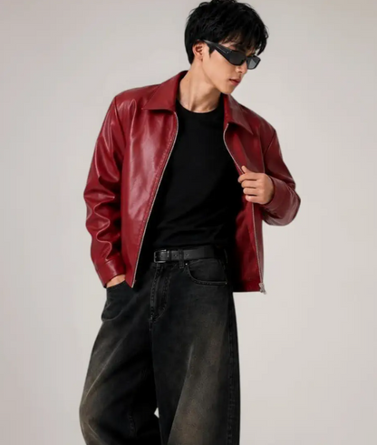 BURGUNDY LEATHER JACKET