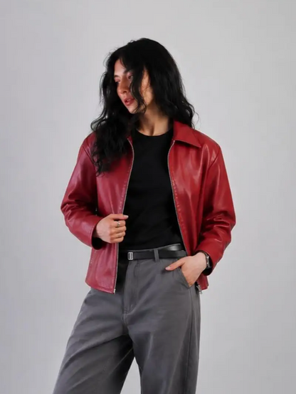 BURGUNDY LEATHER JACKET