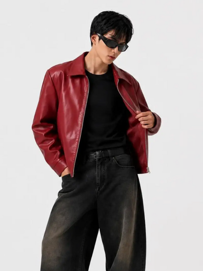 BURGUNDY LEATHER JACKET